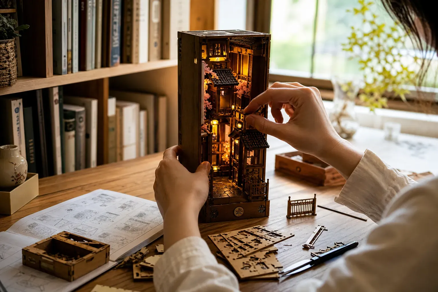 Illustration de l'article : Le book Nook adulte transforme une étagère en décor miniature