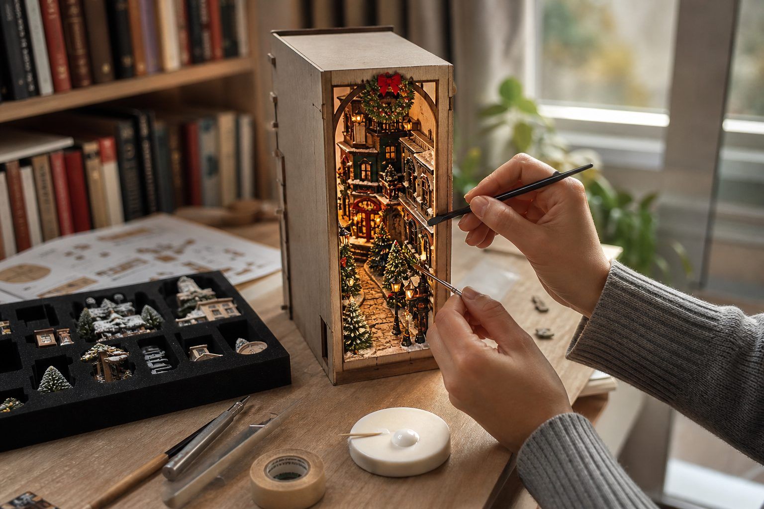 Comment monter un book nook de Noël sans abîmer les pièces ?