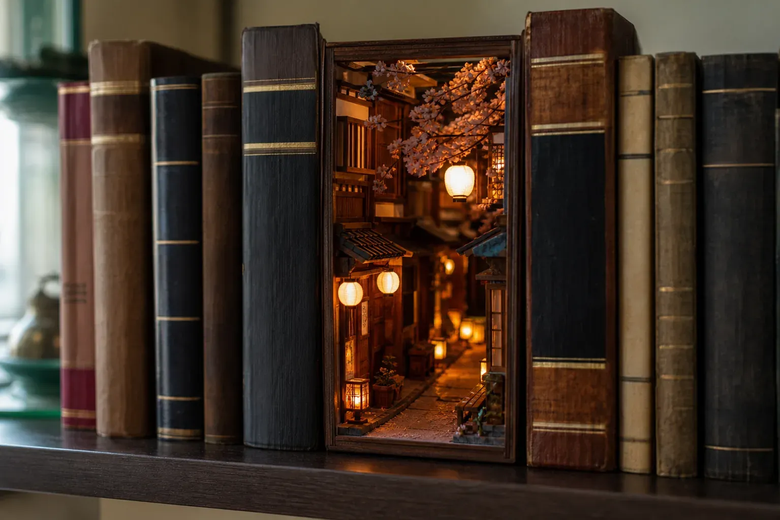 Illustration de l'article : Un serre-livre japonais transforme une étagère en scène miniature